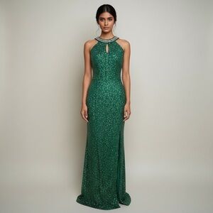 Shail K Sequined Beaded Prom Formal Cruise  Green Evening Gown